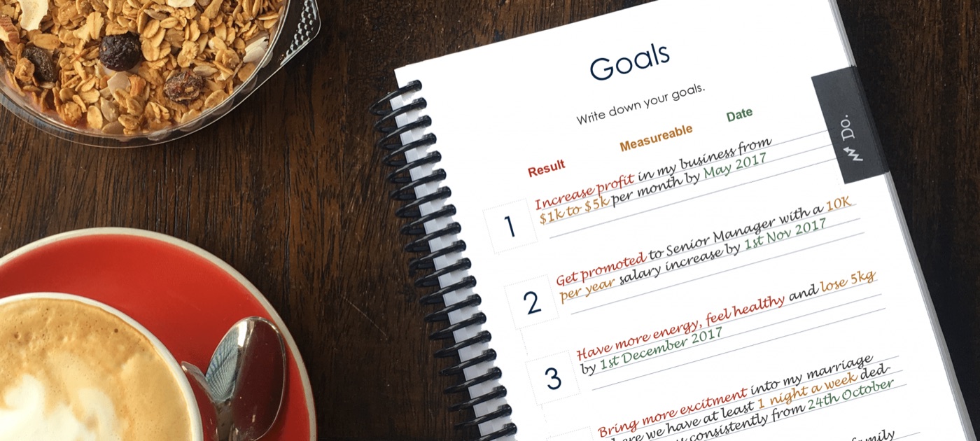 The Plan Do Win planner open on a desk